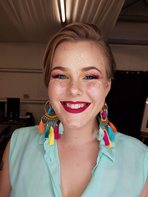 Rainbow earrings, rainbow eyeshadow, rainbow glitter freckles Rainbow Freckles Tattoo, Rainbow Freckles, Eyeshadow Rainbow, Tattoo Freckles, Glitter Freckles, Tattooed Freckles, Rainbow Eyeshadow, Rainbow Glitter, Rainbow Earrings