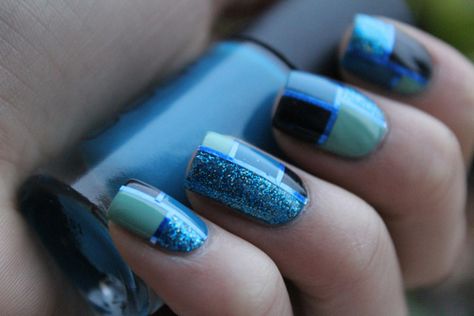 Your Something Blue: 8 Nail Art Options For Brides | StyleCaster                                                                                                                                                                                 More Teal Nail Designs, Teal Nails, Abstract Nail Art, Cute Nail Art Designs, Blue Nail Art, Nail Polish Art, Her Nails, Blue Nail Designs, Nailed It