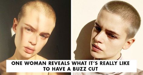 Shaved Head Before And After, Soft Buzzcut, Buzzed Head Women, Plus Size Shaved Head, Shaved Head Grow Out Stages, Head Shave Women, Female Buzzcut Round Face, Girls Shaved Head, Long Buzz Cut Woman