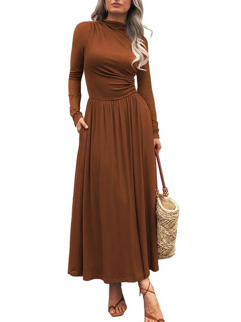 PRICES MAY VARY. Title: Mieazom Women's Long Sleeve Maxi Dress 2024 Fall Crewneck Knit Plain Empire Waist Casual Slim Pleated Dresses with Pockets Brown L. Product Type: Departments > Women > Clothing > Dresses Fall Long Sleeve Dress, Long Sleeved Maxi Dress, Chocolate Brown Clothes, Theatrical Romantic Style Casual, Long Sleeve Fall Dress, London Fall Fashion, Classy Long Dress, Winter Dresses Casual, Dresses In Winter