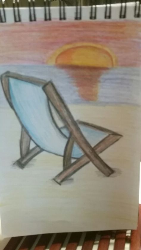 A Beach Scene Drawing, Beach Chair Drawing, Beach Scene Drawing, Tommy Bahama Beach Chair, Chair Drawing, Beach Drawing, Scene Drawing, Painting Pictures, Beach Stuff