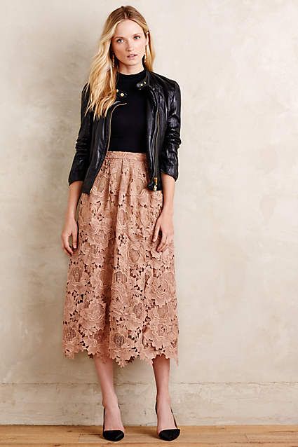 Primrose Midi Skirt - #anthroregistry Rok Midi, Midi Outfits, Outfit Trends, 가을 패션, Mode Inspiration, Outfit Casual, Holiday Fashion, Pink Lace, Modest Outfits