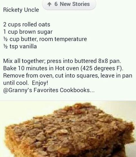 Rickety uncle Rickety Uncle Recipe, Rickety Uncle, Ideas For Boards, Small Batch Cooking, Dessert Squares, Autoimmune Recipes, Oat Bars, Batch Cooking, New Obsession