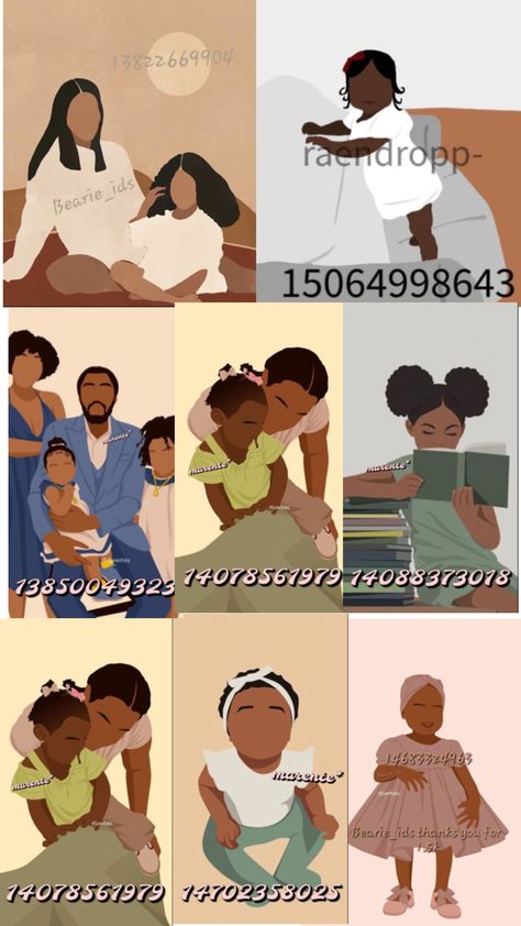 Codes 💕 Black Family Cartoon, Cute Family Pictures, Bloxburg Decals Codes Aesthetic, Preppy Decal, Pic Code, Roblox Image Ids, House Decals, Bloxburg Decals Codes Wallpaper, Family Decals