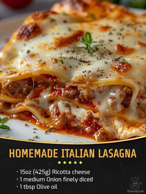 Kylie Recipes | HOMEMADE ITALIAN LASAGNA RECIPE | Facebook Lasaniya Recipe, Italian Lasagna Recipe, Authentic Italian Lasagna, Italian Lasagna, Lasagna Recipes, Grandma Cooking, Lasagna Rollups, Recipes Authentic, Italian Pasta Recipes