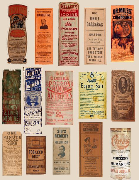 vintage medicine bottle labels (real) sheet 1 of 3 Pharmacy Graphic Design, Vintage Medicine Bottle, Old Medicine Bottles, Vintage Medicine, Apothecary Labels, Halloween Potions, Medicine Bottle, Halloween Labels, Vintage Medical