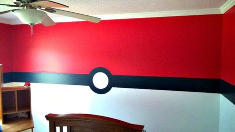 Check out this Pokemon bedroom transformation. We turned our son's room into a Poke Ball! How cool is that. Pokemon fans will love this bedroom. Guzma Pokemon, Pokemon Bedroom, Pokemon Decor, Sons Room, Pokemon Room, Bedroom Transformation, Poke Ball, Kids Room Paint, Boy’s Room