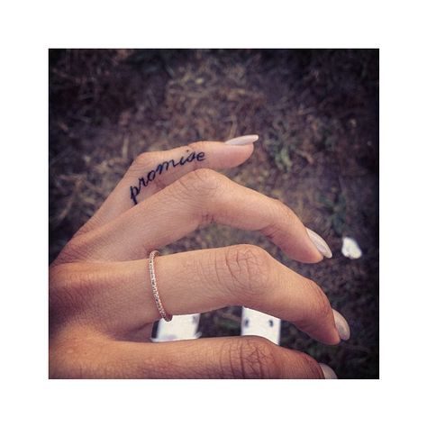 Chris Brown’s Boo Karrueche Tran Gets Rihanna Tattoo On Pinky Finger... ❤ liked on Polyvore Unique Quote Tattoos, Finger Tattoos Words, Pinky Promise Tattoo, Finger Tattoos For Couples, Promise Tattoo, Tiny Finger Tattoos, Tattoos Infinity, Small Finger Tattoos, Finger Tattoo Designs