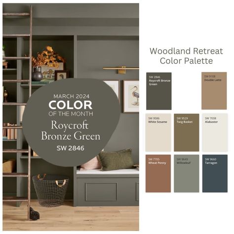 Bronze Green Sherwin Williams, Roycroft Bronze Green Sherwin Williams, Roycroft Bronze Green, Green Sherwin Williams, Urbane Bronze, Dining Table Makeover, Bronze Green, House Color Palettes, Virginia Homes