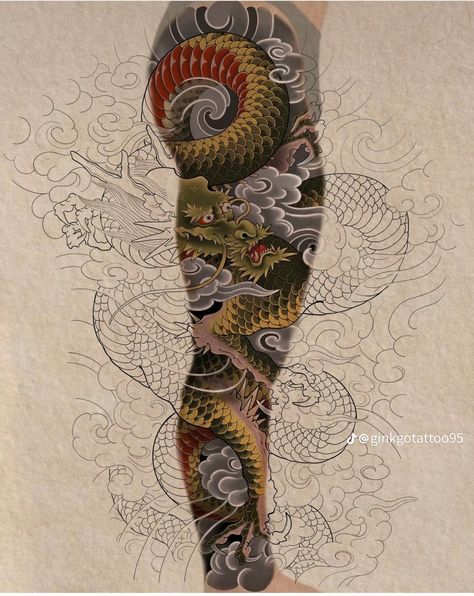 Japanese Dragon Tattoo Designs, Dragon Tattoo Leg, Japanese Tattoo Words, Dragon Tattoo Drawing, Asian Dragon Tattoo, Traditional Japanese Tattoo Designs, Hero Tattoo, Dragon Sleeve, Buddha Tattoo Design