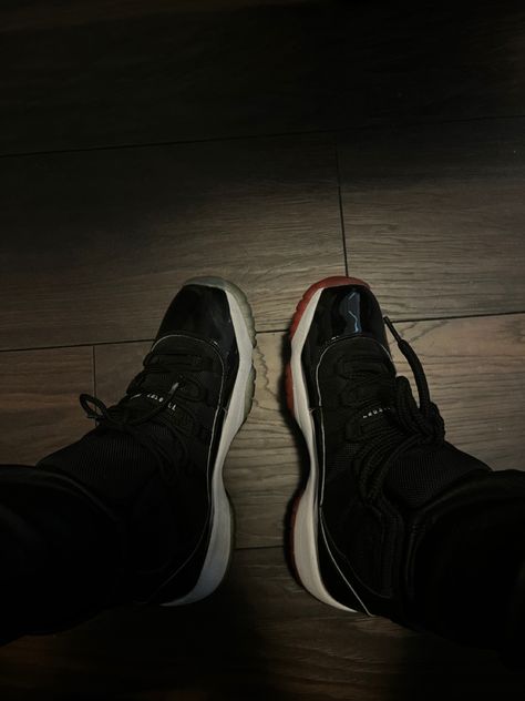 11 Aesthetic, Jordan 11 Bred, Jordan 11, Black Sneaker, All Black Sneakers, All Black, Jordan, Sneakers, Quick Saves