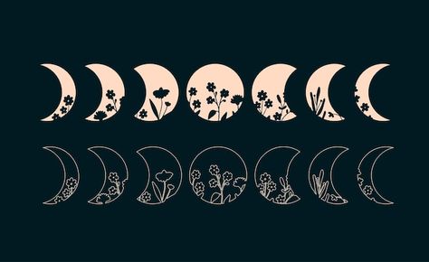 Moon Phases Drawing, The Moon Illustration, Moon Chart, Tracing Art, Moon Phases Tattoo, Moon Phases Art, Moon Circle, Cool Pencil Drawings, Floral Moon