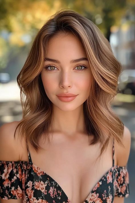 30 Chic Fall Hair Colors for Every Length Big Curls For Medium Hair, Shoulder Length Wavy Hairstyles, Curls For Medium Hair, Long Auburn Hair, Wavy Layered Hair, Curled Hairstyles For Medium Hair, Natural Looking Curls, Auburn Color, Hair Falls