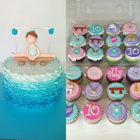 Gymnastics Birthday Cupcakes, Gymnastics Cupcakes Ideas, Gymnastics Cupcakes, Gymnastics Birthday Party Decorations, Blue Ombre Cake, Gymnastics Birthday Cakes, Gymnastic Birthday, Gymnastics Cake, Gymnastic Party