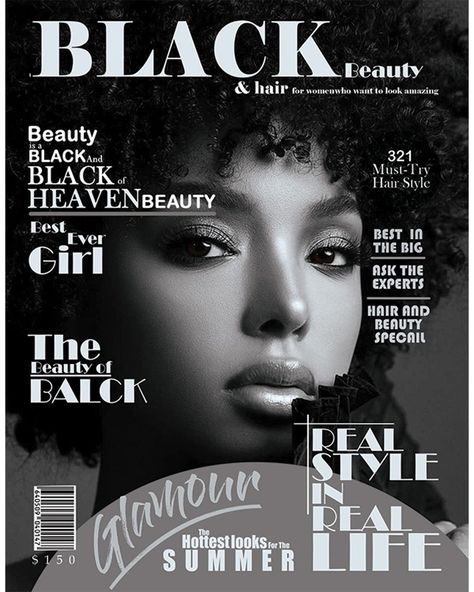 Black theme with beautyCreate magazine cover. Magazine Cover Page Design Ideas, Fashion Magazine Cover Layout, Black Magazine Layout, Magazine Cover Black And White, Black And White Magazine Cover, Beauty Magazine Cover, Fashion Magazine Cover Design, Example Of Magazine, Magazine Examples