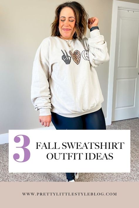 Looking for a cute fall sweatshirt outfit? Need a fall sweatshirt to wear to your next fall bonfire? If you're a midsize curvy girl you have to check these fall outfit ideas! Use my code from this post at checkout to save 10% on your purchase! @UnitedMonograms Plus Size Sweatshirt Outfit, Outfit Ideas For Midsize, Sweatshirt Outfit Ideas, Outfit Ideas Midsize, Midsize Fall Outfits, Fall Bonfire, Midsize Outfit, Fall Sweatshirt Outfit, Midsize Outfits