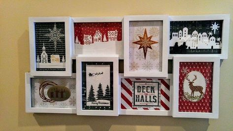 Small Shadow Box Ideas, Shadow Box Ideas Cricut, Scrapbook Shadow Box, Christmas Samplers, Stampin Up Samplers, Art Papercraft, Christmas Collages, Christmas Papercrafts, Fall Craft Fairs