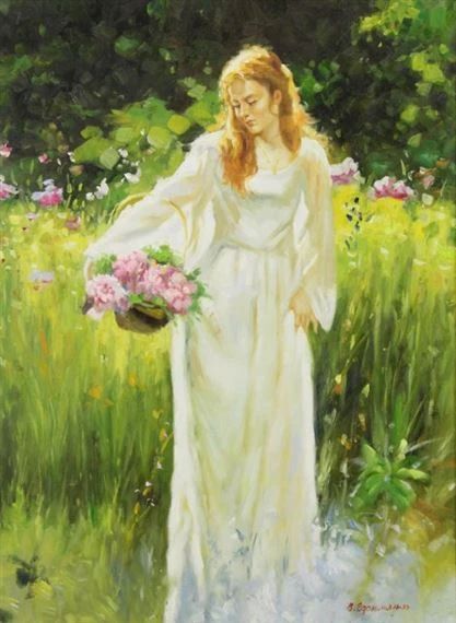 Artwork by B. Egon, Woman Picking Flowers, Made of Oil on canvas laid on board Woman Picking Flowers, Picking Flowers, Acrylic Artists, South African Artists, Garden Girls, Art Party, Ethereal Art, Artist Paint, Christmas Paintings