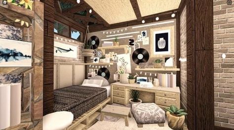 Bloxburg Cluttered Kitchen, Small House Design Cottage, Bloxburg Rustic Bedroom Ideas, Bloxburg Room Ideas Cottage Core, Cottagecore Room Bloxburg, Bloxburg Retro Bedroom, Bloxburg Cluttered House, Bloxburg Color Schemes Cottage Core, Vintage Home Bloxburg