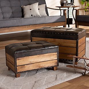 Baxton Studio Rustic 2-Piece Storage Trunk and Ottoman Set | Ashley Vintage Steamer Trunk, Ottoman Upholstered, Oversized Ottoman, Outdoor Chair Set, Tv Stand Furniture, Small Ottoman, Outdoor Bar Sets, Outdoor Bar Furniture, Large Ottoman