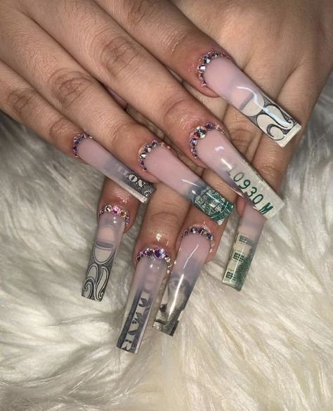 Money Nails, Diy Acrylic Nails, Spring Nail Designs, Glamour Nails, Colored Acrylic Nails, Brighter Days, Girly Acrylic Nails, Dope Nail Designs, Long Acrylic Nails Coffin