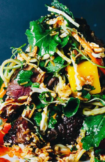 Thai Steak and Noodle Salad recipe from Hillstone Restaurant Group. Behold: a multi-course meal on a plate. Thai Steak Salad, Thai Steak, Salad Calories, Thai Noodle Salad, Steak Salad Recipe, Salad Add Ins, Peanut Salad, Noodle Salad Recipes, Artichoke Dip Recipe