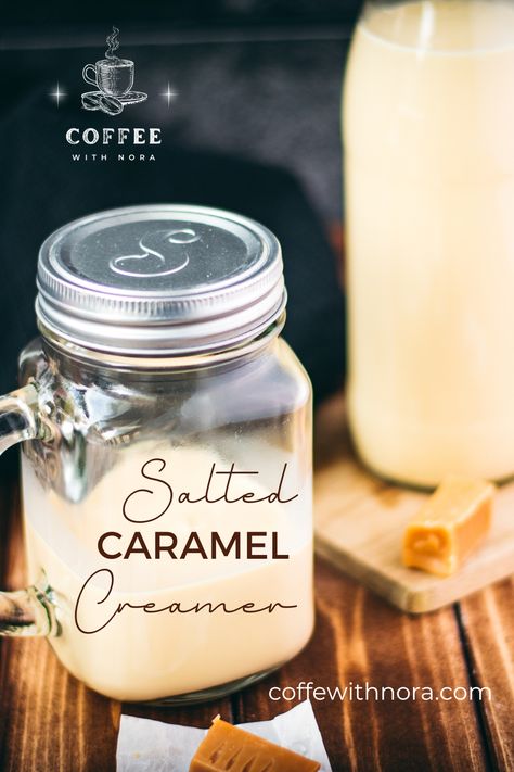 Diy Salted Caramel Coffee Creamer, Carmel Creamer Diy, Homemade Salted Caramel Coffee Creamer, Diy Flavored Coffee Creamer, Carmel Coffee Creamer Recipe, Salted Caramel Creamer Recipe, Carmel Coffee Creamer, Homemade Caramel Coffee Creamer, Salted Caramel Creamer