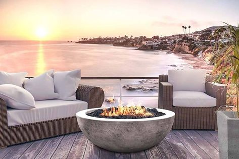 8 STUNNING Outdoor Fire Pits For Cooler Weather Natural Gas Fire Pit, Glass Fire Pit, Gas Fire Table, Round Fire Pit, Fire Pit Bowl, Concrete Fire Pits, Gas Fire Pit Table, Fire Features, Gas Fire