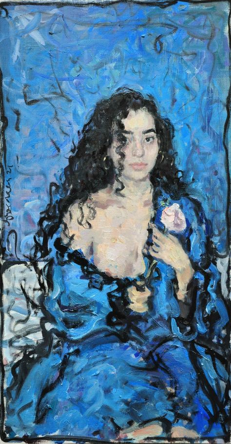 Russian Ark, Portrait Female, Art Romantic, Painting Girl, Contemporary Impressionism, Blue Artwork, Russian Painting, Figurative Artists, Russian Art