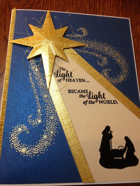 Star of Light, Starlight Thinlits, Joyful Nativity, Gold embossing powder, Gold Foil Christmas Bulletin Boards, Christian Bulletin Boards, Christmas Classroom Door, Sunday School Classroom, Christmas Bulletin Board, Christmas Card Ideas, Church Bulletin Boards, Christmas Bulletin, Religious Christmas Cards