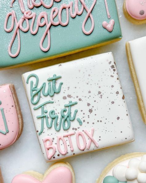 Hello Gorgeous!! I had so much fun making these for the @vitahlmed grand opening! #botoxcookies #grandopening #butfirstbotox #spacookies… | Instagram Grand Opening Party Ideas Food, Boutique Grand Opening Ideas, Salon Grand Opening Ideas, Spa Cookies, Salon Openings, Salon Party, Eyelash Salon, Grand Opening Party, Beauty Studio