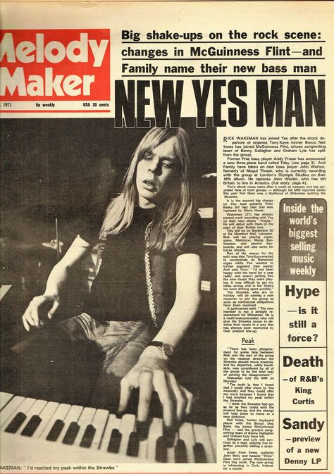 Melody Maker, August 1971 (Rick Wakeman) Happy 73rd Birthday, Man Maker, Chris Squire, Jon Anderson, Rick Wakeman, Geddy Lee, Yes Band, Yes Man, To Be Known