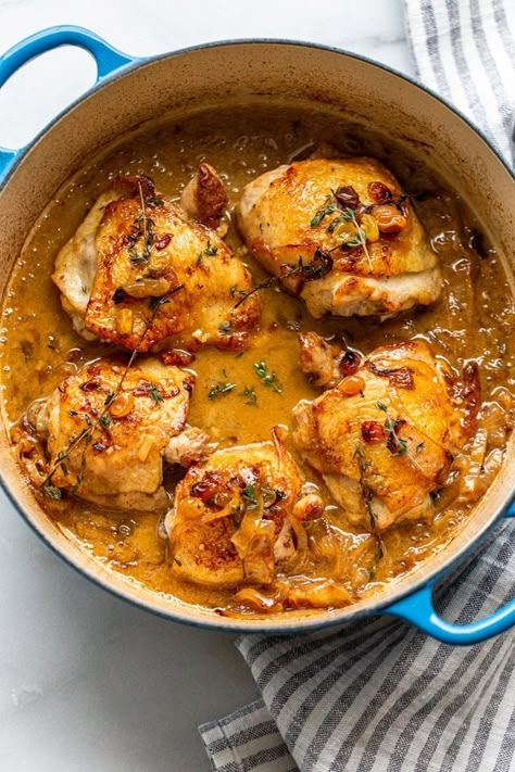 Braised Apple Cider Chicken Thighs - Miss Allie's Kitchen