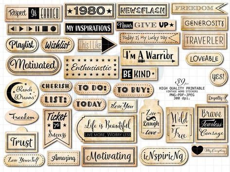 Vintage Design For Scrapbook Printable, Bullet Journal Vintage, Vintage Journal Stickers, Vintage Labels Printables Free, Vintage Labels Printables, Vintage Paper Printable, Retro Printables, Word Collage, Scrapbook Quotes