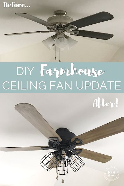 DIY Farmhouse Ceiling Fan Update | R&R at home Diy Farmhouse Ceiling, Ceiling Fan Diy, Ceiling Fan Update, Ceiling Remodel, Diy Farmhouse Decoration, Ceiling Fan Makeover, Farmhouse Ceiling, Farmhouse Style Lighting, Farmhouse Ceiling Fan