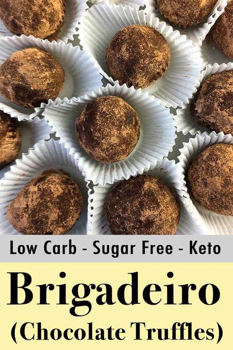 These low carb chocolate truffles are so delicious. They are based on Brazillian chocolates called Brigadeiro. And each of these Keto truffles is just 2g net carbs. Keto Truffles, Brigadeiro Recipe, Whole Food Desserts, Easy Truffles, High Fat Low Carb Recipes, Best Gluten Free Desserts, Keto Candy, Thm Desserts, Keto Sweets