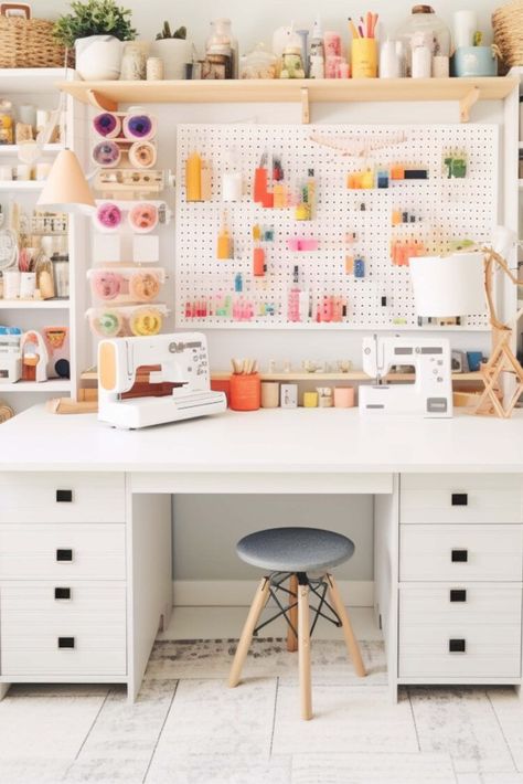 Get your craft room organized and under control with these expert tips on decluttering. Create a space that inspires creativity! Craft Room Organization Hacks, Drag Room, Craft Room Layout Ideas, Craft Supply Organization, Witchy Cottage, Sewing Room Design, Organize Craft Supplies, Dream Craft Room, Inside Cabinets