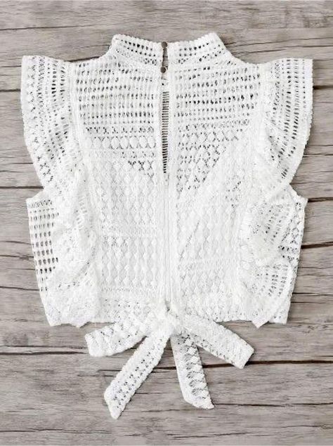 Frilly Blouse, Lace Vest, White Lace Blouse, Crochet Summer Tops, Crochet Top Pattern, Crochet Blouse, Blouse White, Blouse Pattern, Mode Vintage