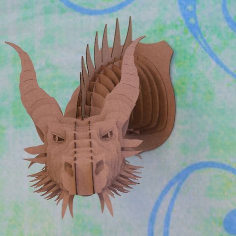 Cardboard Dragon Head, Cardboard Bear, Cardboard Dragon, Dragon Pumpkin, Dragon Medieval, Cardboard Animals, Animal Taxidermy, Dragon Mask, Folding Origami