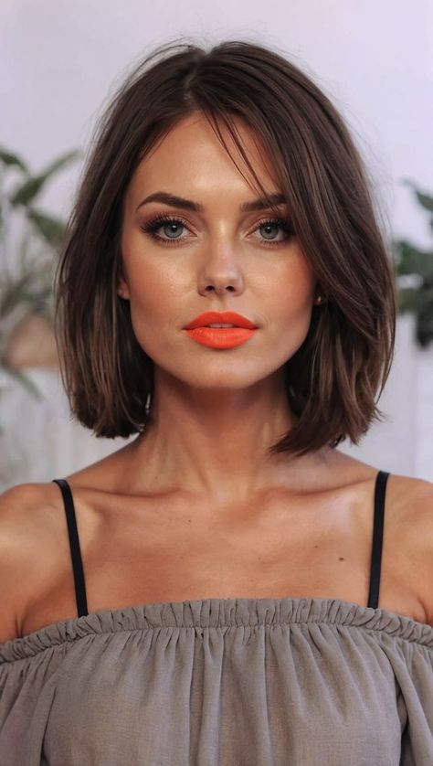 19 Trendsetting Chin-Length Haircuts for 2025 Structured Bob Haircut, Straight Bob With Layers, Chin Bob Haircut, Straight Bangs Hairstyles, Winter Hairstyle Ideas, Neck Length Hair, Quick Updo, Thick Hair Bob, Straight Bob Haircut