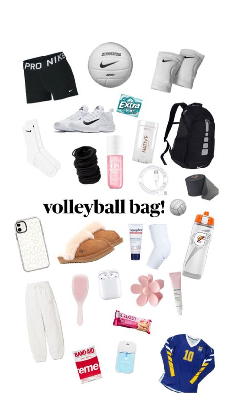 Sports Bag Essentials, Volleyball Motivation, Volleyball Tryouts, Volleyball Bag, Cheer Bag, Cute Sporty Outfits, Volleyball Inspiration, American Girl Doll Diy, Volleyball Tips