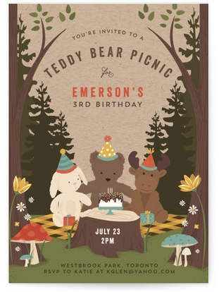 Teddy Bear Picnic Children's Birthday Party Invitations | Party Planning | Kid’s Party | 1st Birthday Ideas | Bear Invites | #teddybearpicnic #ad #afflink Bear Picnic Birthday Party, Teddy Bear Picnic Birthday Party, Picnic Scene, Teddy Bear Birthday Party, Picnic Birthday Party, Teddy Bears Picnic, Teddy Bear Party, Teddy Bear Birthday, Bear Picnic