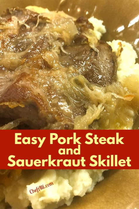 Busy Family Meals, Pork Chops And Sauerkraut, Pork And Sauerkraut, Pork Steak Recipe, Mom Meals, Skillet Pork Chops, Meat Lovers Pizza, Sauerkraut Recipes, Pork Loin Chops