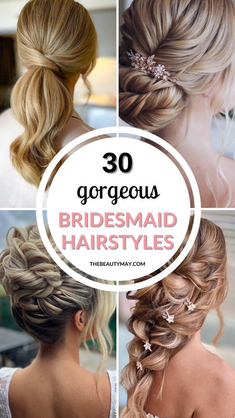 30 Gorgeous Bridesmaid Hairstyles That Will Elevate Your Look Bridesmaid Hair For V Neck Dress, Braid For Wedding Bridesmaid, Spring Wedding Hairstyles Bridesmaid, Bridesmaids Up Dos, Bridesmaid Hairstyles That Last, Bridesmaid Medium Length Hairstyles, Bridesmaid Hairstyles Classy, Wedding Hair Up Bridesmaid, Country Bridesmaid Hairstyles