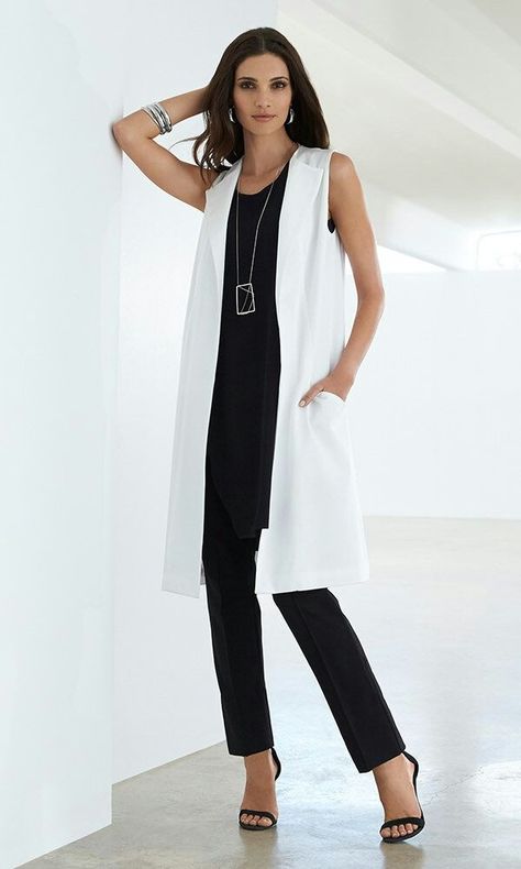 Cleaning White Clothes, Long Vest Outfit, White Vest Outfit, Vest Outfits For Women, Sleeveless Blazer, Long Vest, Long Vests, Sport Chic, Outfits For Women