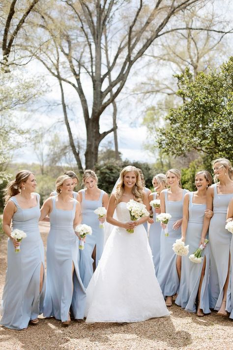 Altar Florals, Southern Wedding Reception, Classic Southern Wedding, Glass House Wedding, Light Blue Bridesmaid Dresses, Light Blue Bridesmaid, Bridal Party Bouquets, Annapolis Wedding, Harbor Wedding