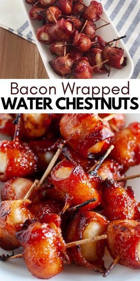 Bacon Water Chestnuts Recipe, Water Chestnuts Wrapped In Bacon, Waterchestnut Recipes, Bacon Wrapped Water Chestnuts, Chestnut Recipes, Hot Appetizers, Bacon Appetizers, Water Chestnut, Wrapped In Bacon