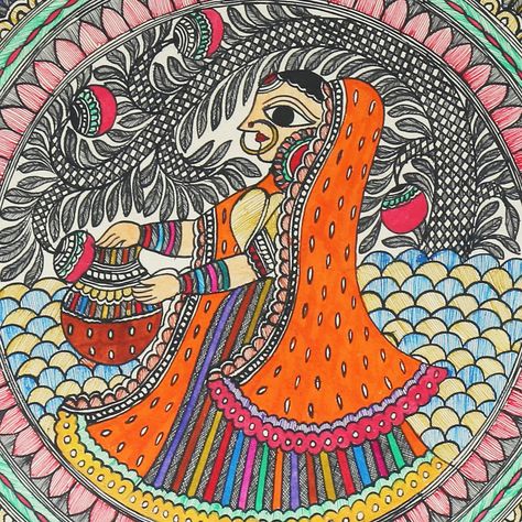 Mithila Art, Lovely Paintings, Village Drawing, 3d Relief Art, Mithila Painting, Rajasthani Painting, Madhubani Paintings, Fabric Painting On Clothes, Canvas Paint