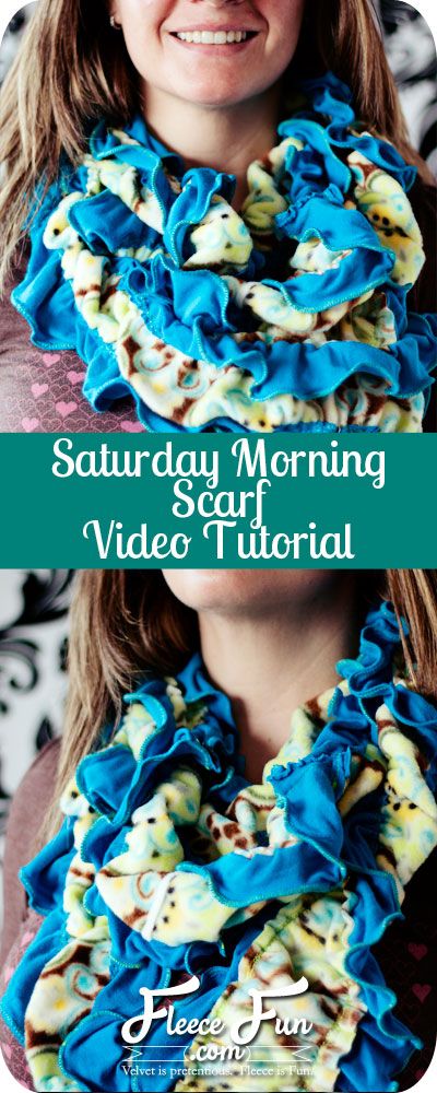 I love this cozy looking fleece scarf.  This looks like I would love sewing it.  Plus there's a video tutorial.  Great DIY Idea. Fleece Scarf Pattern, Fleece Ideas, Knit Ruffles, Fleece Sewing Projects, Fleece Projects, Diy Blanket Ladder, Jersey Scarf, Sewing Fleece, Feeling Lazy