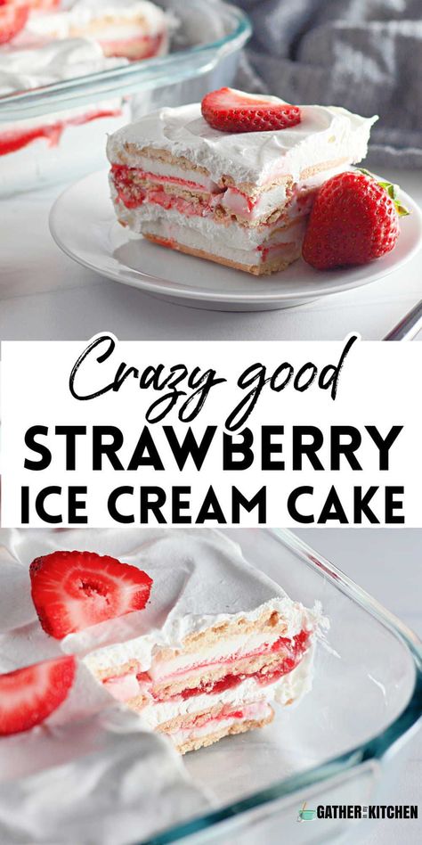 Whip up an easy-breezy strawberry ice cream cake for a fun summer dessert. Layer ice cream sandwiches and Cool Whip, then top with strawberries for a quick, tasty treat. Frozen Strawberry Ice Cream, Strawberry Ice Cream Sandwich, Cream Sandwich Cake, Strawberry Ice Cream Cake, Strawberry Cheesecake Ice Cream, Homemade Ice Cream Cake, Ice Cream Sandwich Cake, Ice Cream Bars, Cheesecake Ice Cream